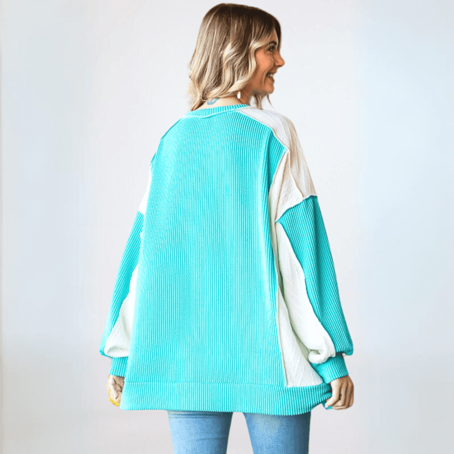 Mixed Media Oversized Color Block Pullover