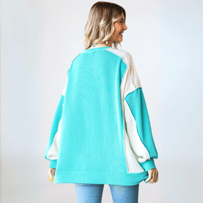 Mixed Media Oversized Color Block Pullover