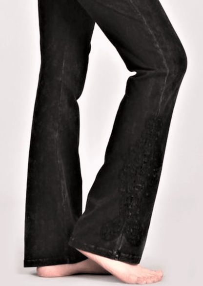 Mineral Washed Bootcut Jeggings Crochet Detail Made in USA