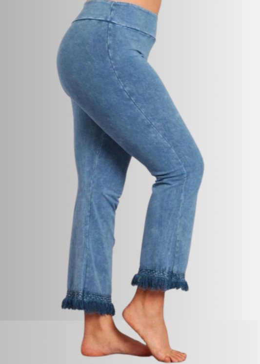 Mineral Washed Crochet Fringe Hem Pants in Plus Size
