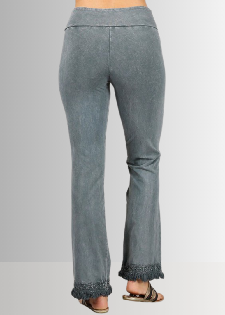 Mineral Washed Crochet Fringe Hem Pants in Plus Size