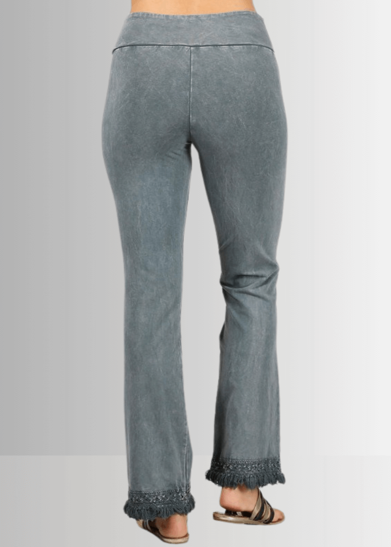 Mineral Washed Crochet Fringe Hem Pants