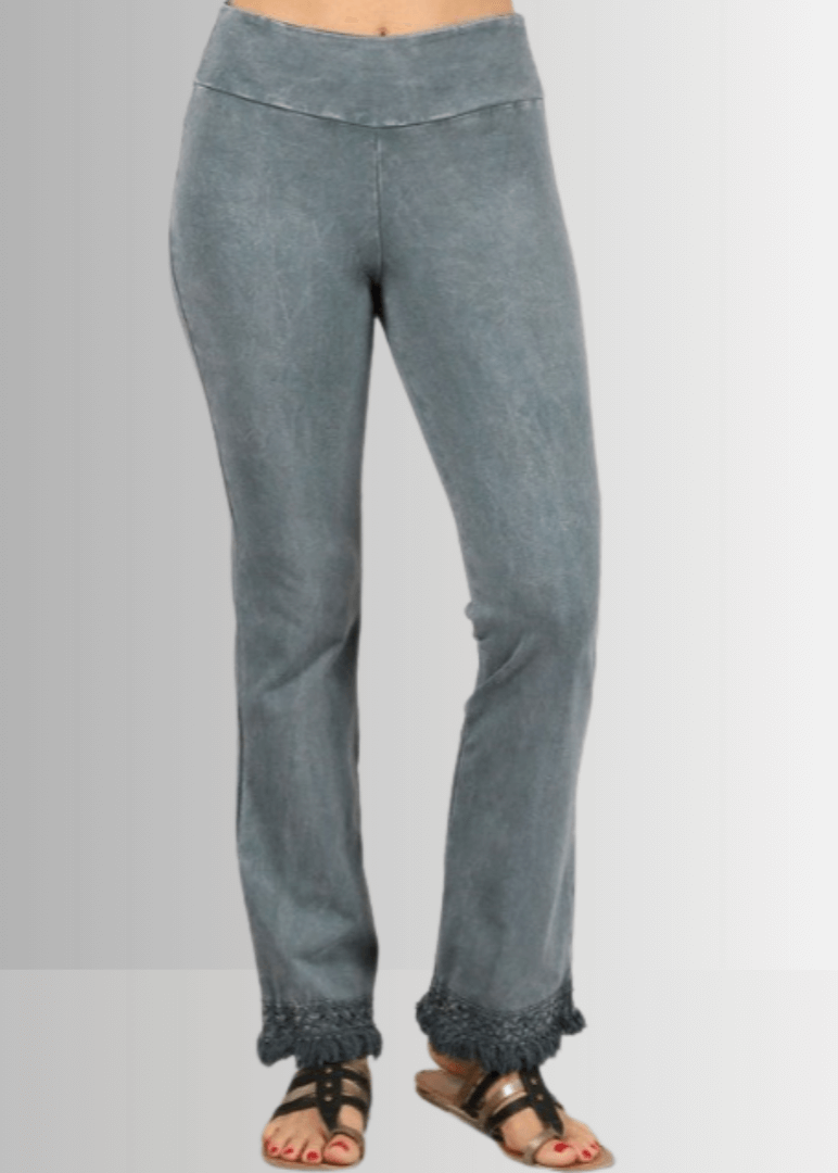 Mineral Washed Crochet Fringe Hem Pants