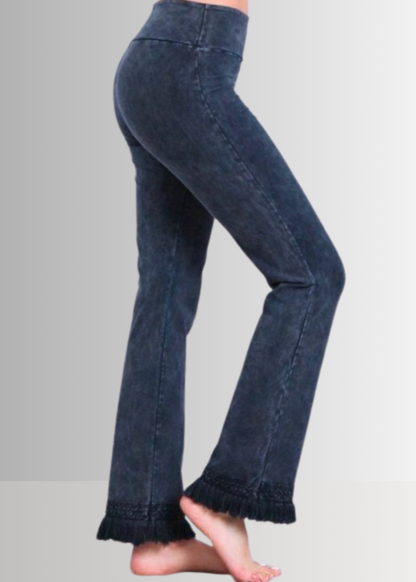 Mineral Washed Crochet Fringe Hem Pants in Plus Size