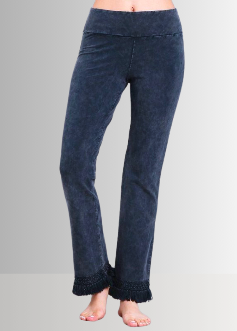 Mineral Washed Crochet Fringe Hem Pants