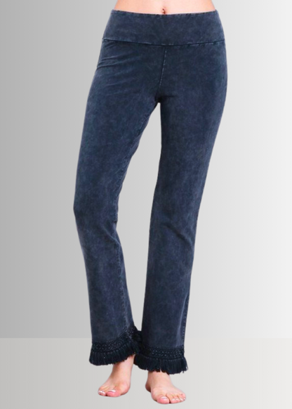 Mineral Washed Crochet Fringe Hem Pants in Plus Size
