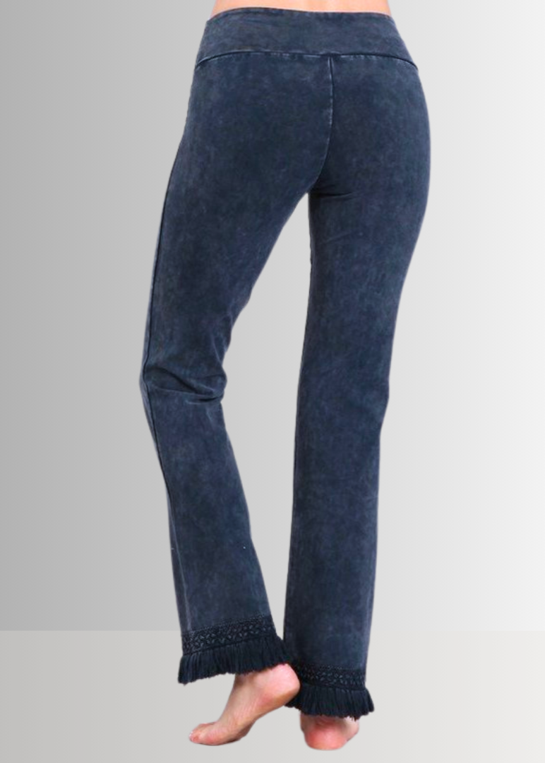 Mineral Washed Crochet Fringe Hem Pants