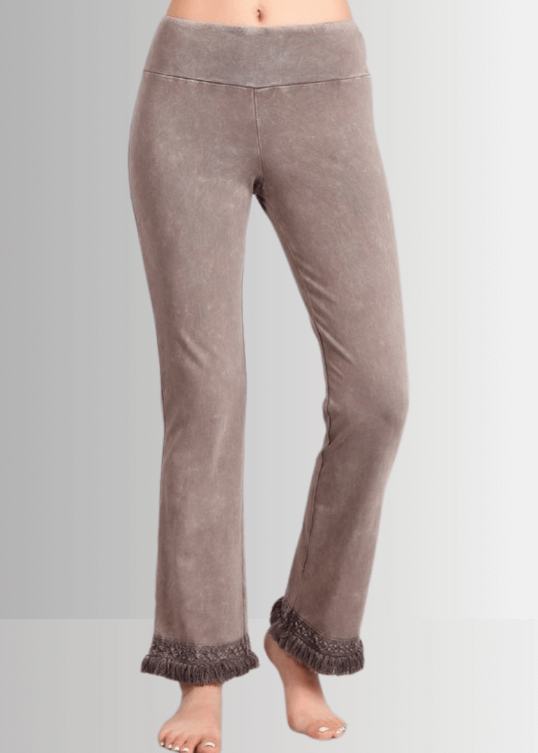 Mineral Washed Crochet Fringe Hem Pants in Plus Size