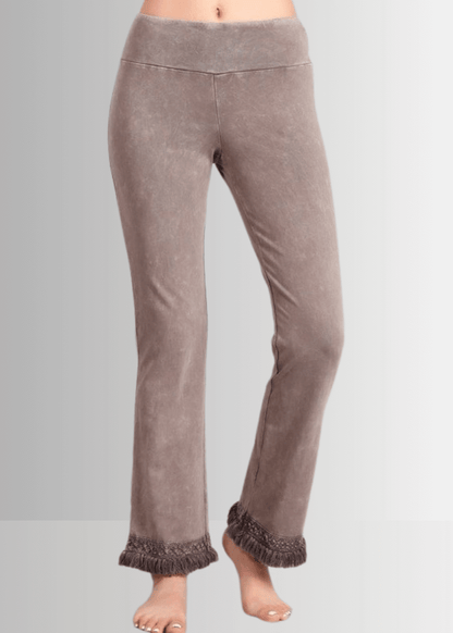 Mineral Washed Crochet Fringe Hem Pants in Plus Size