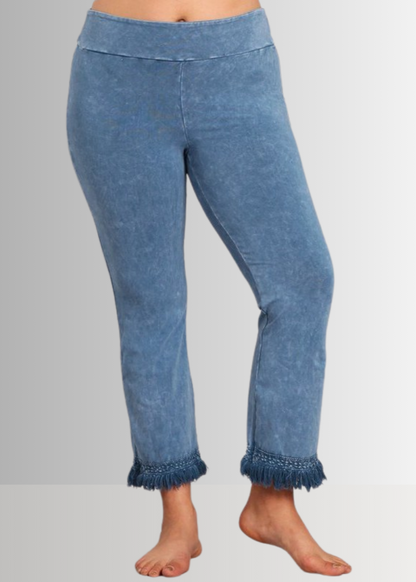 Mineral Washed Crochet Fringe Hem Pants in Plus Size