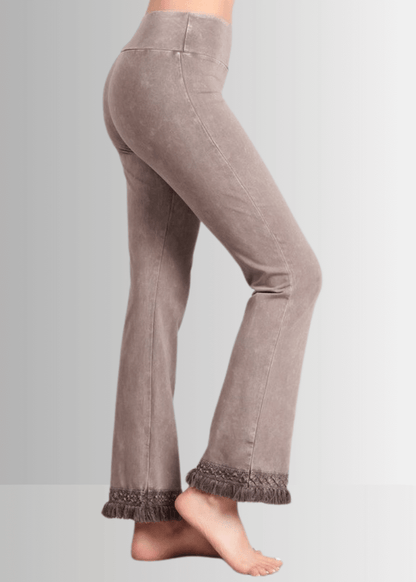 Mineral Washed Crochet Fringe Hem Pants in Plus Size