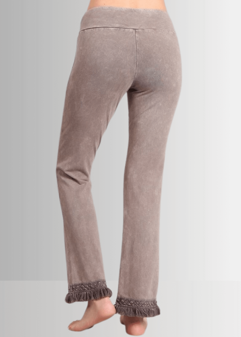 Mineral Washed Crochet Fringe Hem Pants in Plus Size