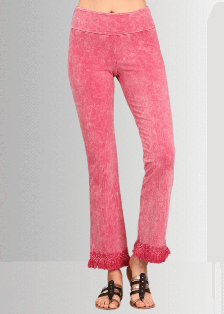 Mineral Washed Crochet Fringe Hem Pants
