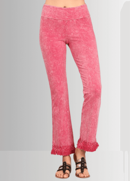 Mineral Washed Crochet Fringe Hem Pants