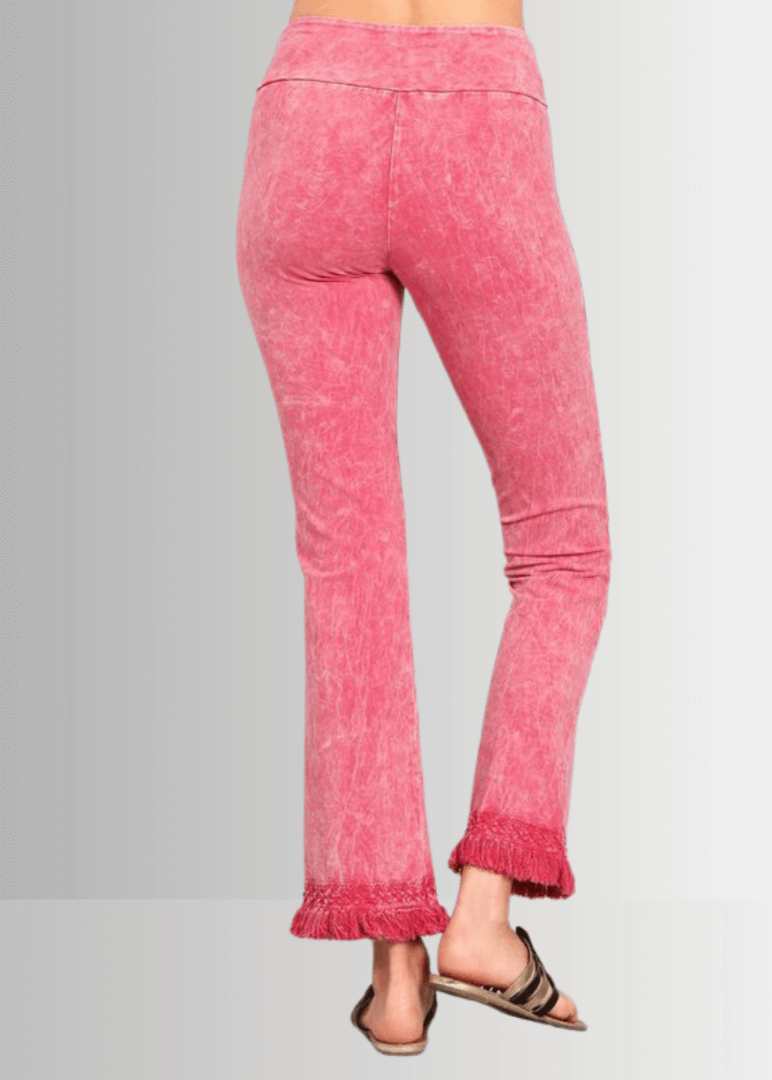 Mineral Washed Crochet Fringe Hem Pants in Plus Size
