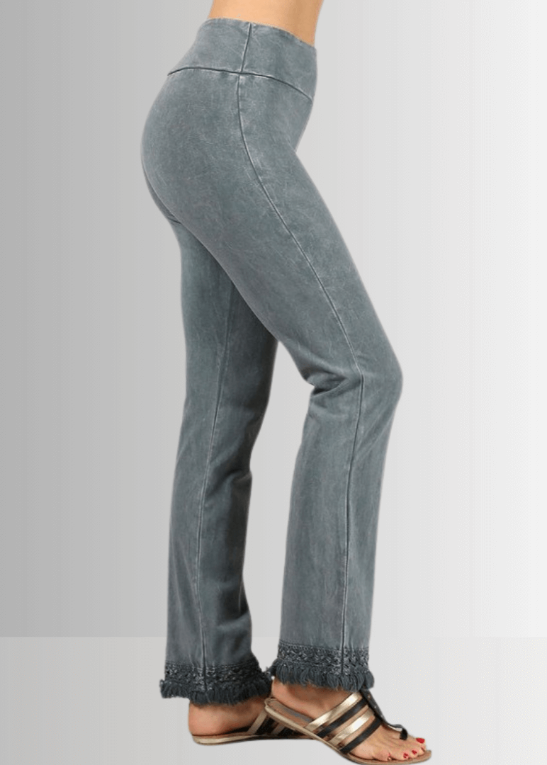 Mineral Washed Crochet Fringe Hem Pants