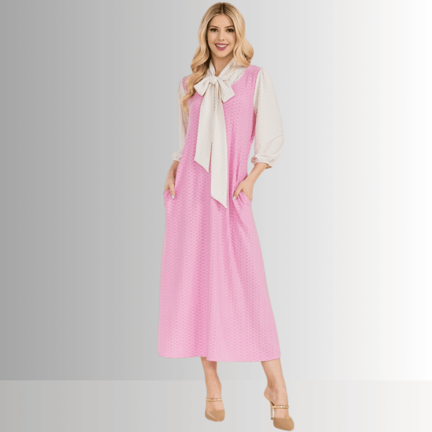 Honeycomb Jersey Classic Bowtie Midi Dress