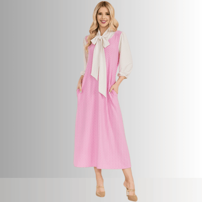 Honeycomb Jersey Classic Bowtie Midi Dress