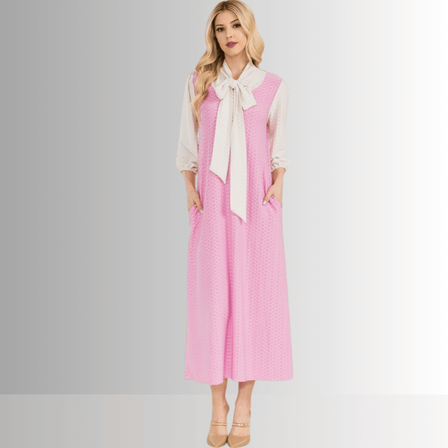 Honeycomb Jersey Classic Bowtie Midi Dress