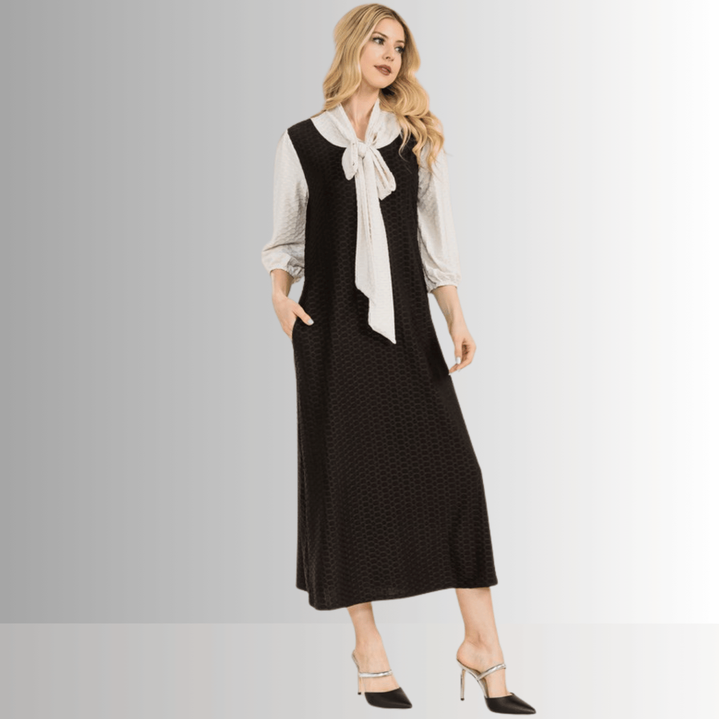 Honeycomb Jersey Classic Bowtie Midi Dress