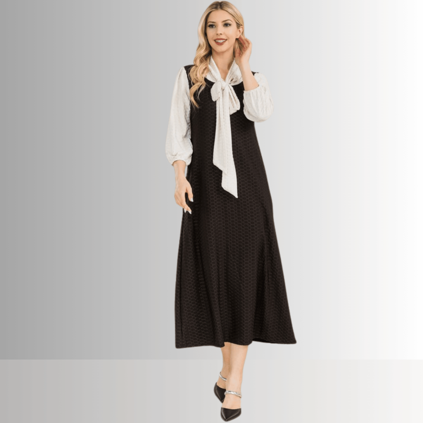 Honeycomb Jersey Classic Bowtie Midi Dress