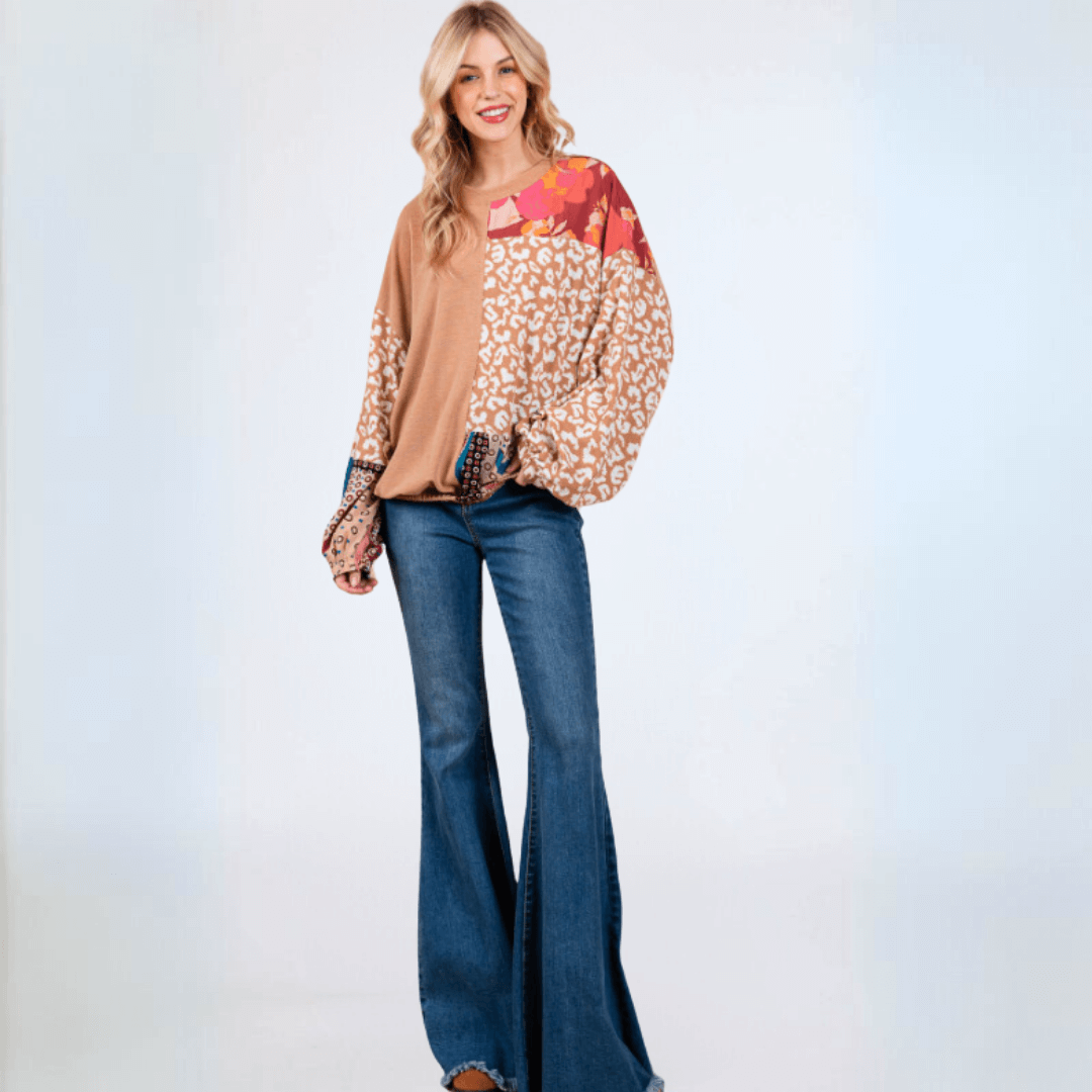 Mixed Media Color Block Top Made in USA