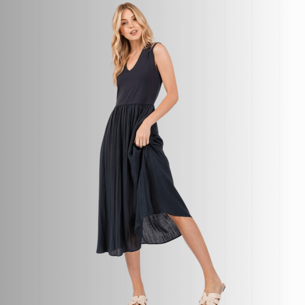 Nora Sleeveless Contrast Midi Dress