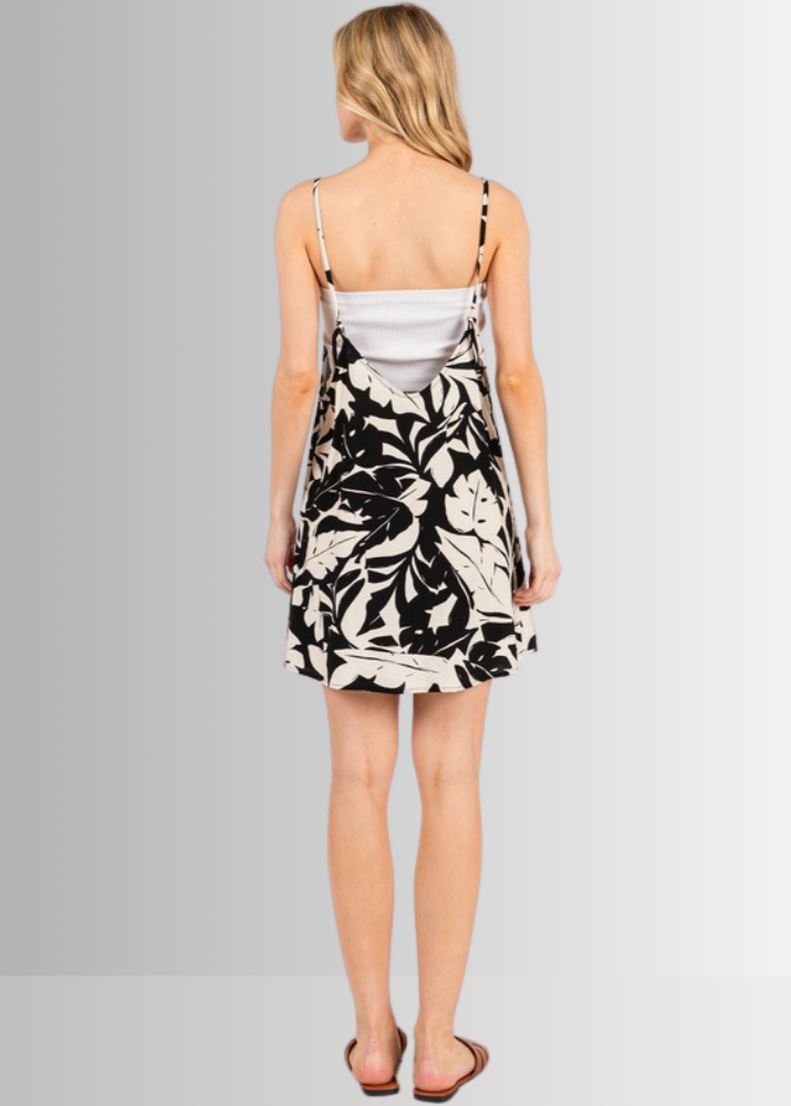 Cora Black Tropical Print Mini Dress