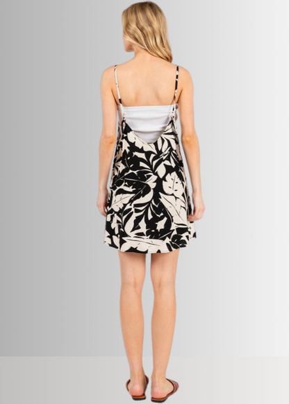 Cora Black Tropical Print Mini Dress