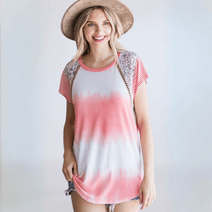 Tie Dye Coral Trim Top Made in USA