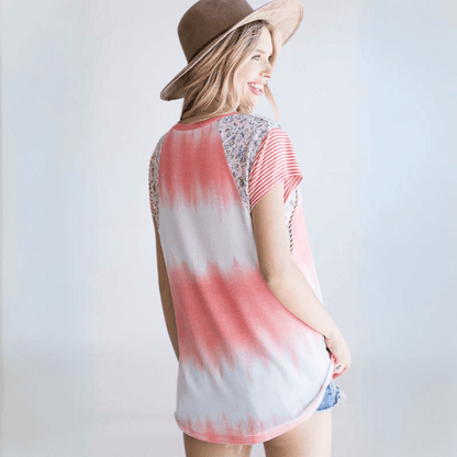 Tie Dye Coral Trim Top Made in USA