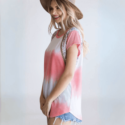 Tie Dye Coral Trim Top Made in USA