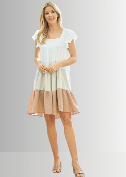 Lydia Cotton Gauze Color Block Dress