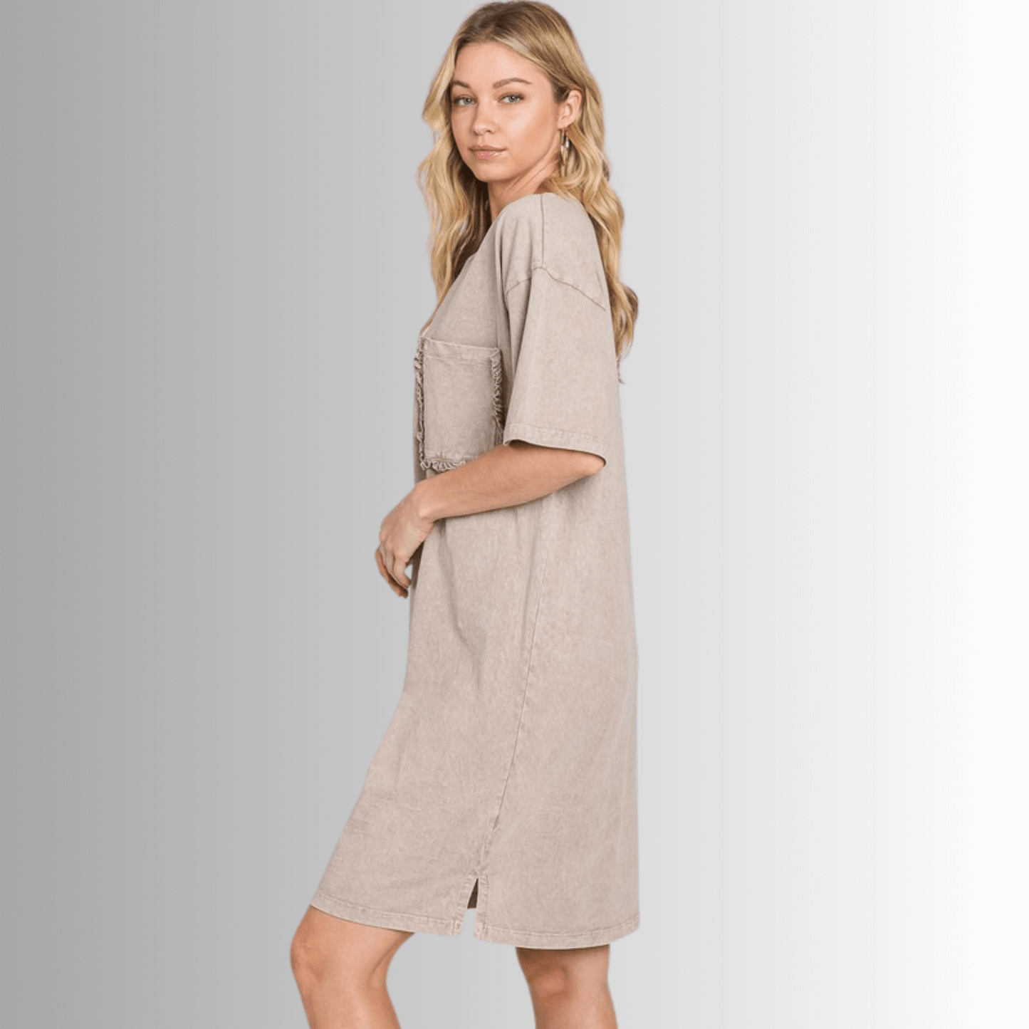 Charlee Mineral Washed Shirt Dress in Taupe