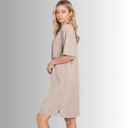 Charlee Mineral Washed Shirt Dress in Taupe