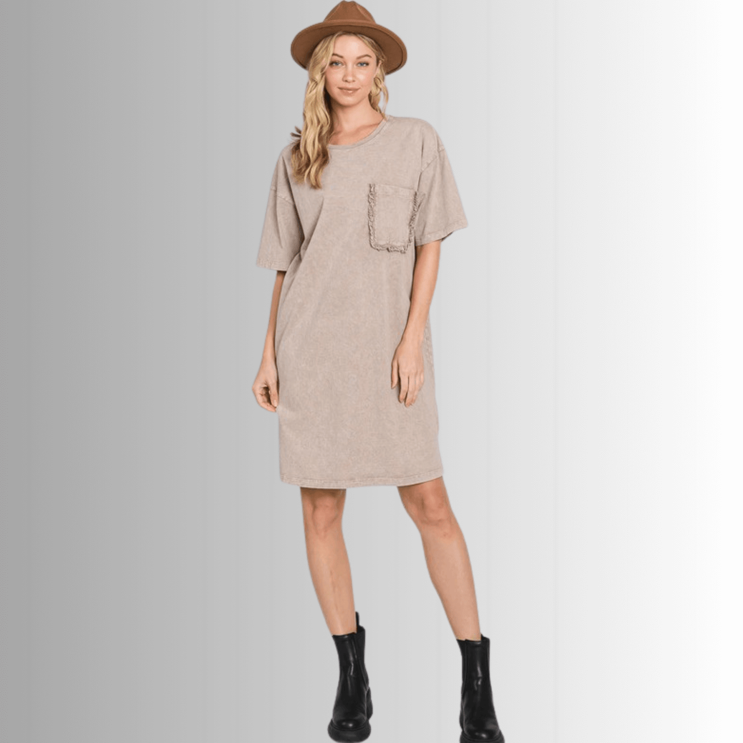 Charlee Mineral Washed Shirt Dress in Taupe