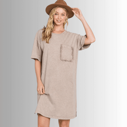 Charlee Mineral Washed Shirt Dress in Taupe
