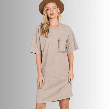 Charlee Mineral Washed Shirt Dress in Taupe