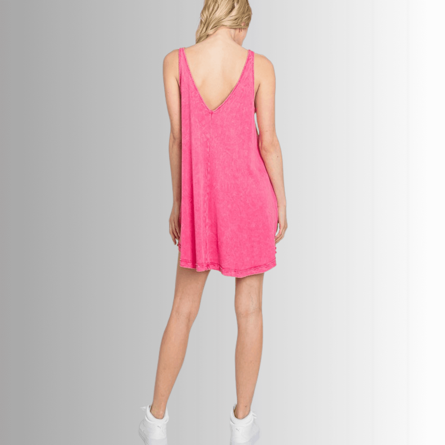 Lainey Ribbed Cotton Mini Dress in Fuchsia