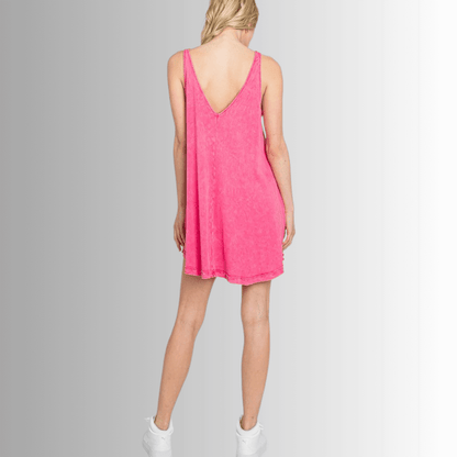 Lainey Ribbed Cotton Mini Dress in Fuchsia