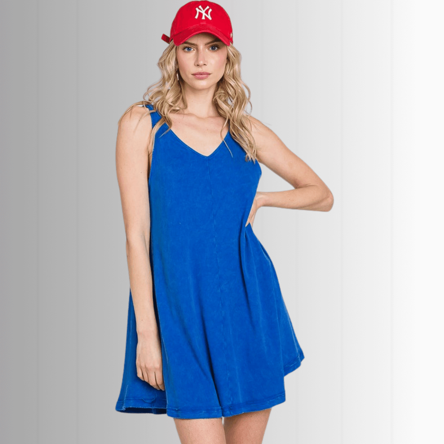 Lainey Ribbed Cotton Mini Dress in Royal Blue