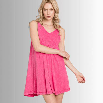 Lainey Ribbed Cotton Mini Dress in Fuchsia
