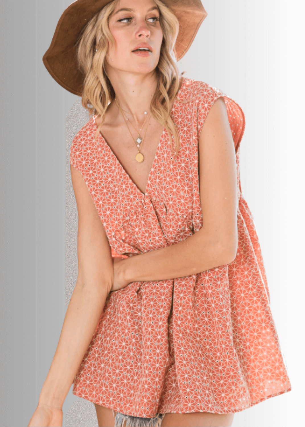 Dahlia Floral Cotton Eyelet Peplum Top