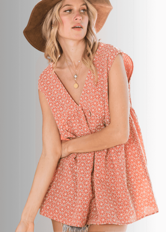 Dahlia Floral Cotton Eyelet Peplum Top