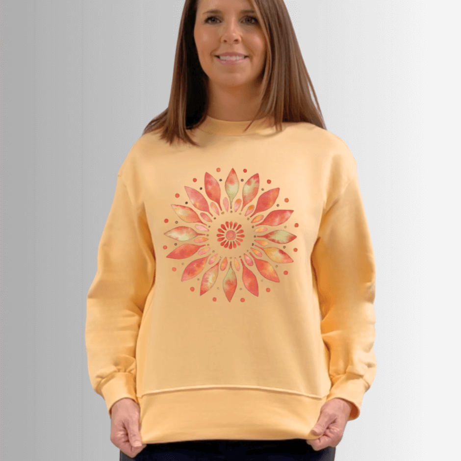 Apricot Floral Fleece Sweatshirt Made in USA
