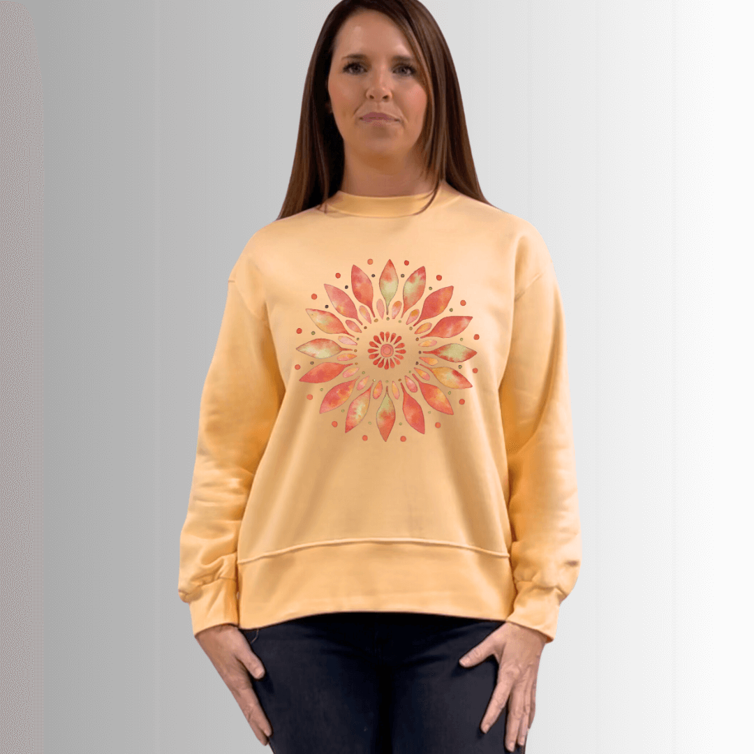 Apricot Floral Fleece Sweatshirt Made in USA