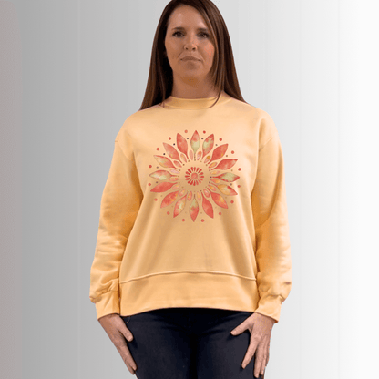 Apricot Floral Fleece Sweatshirt Made in USA