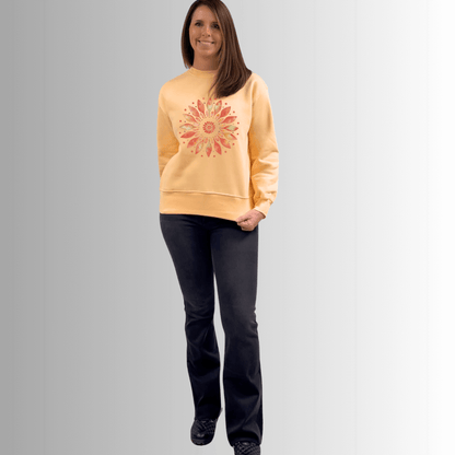 Apricot Floral Fleece Sweatshirt Made in USA
