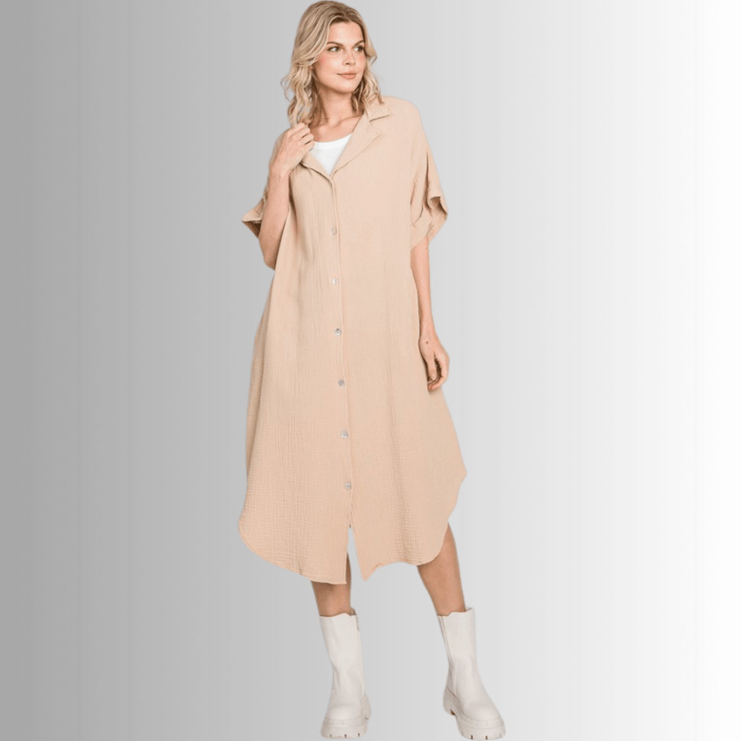 Phoebe Versatile Cotton Gauze Shirt Dress