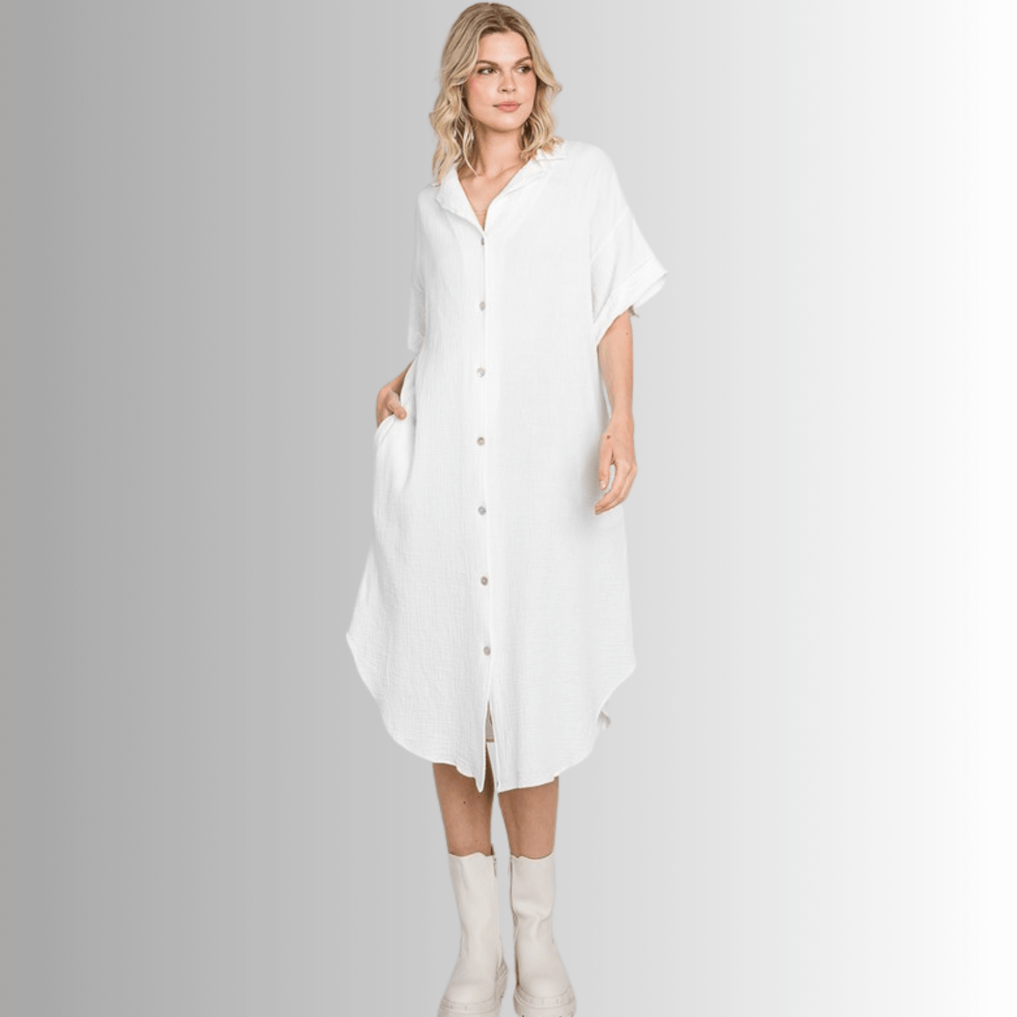 Phoebe Versatile Cotton Gauze Shirt Dress